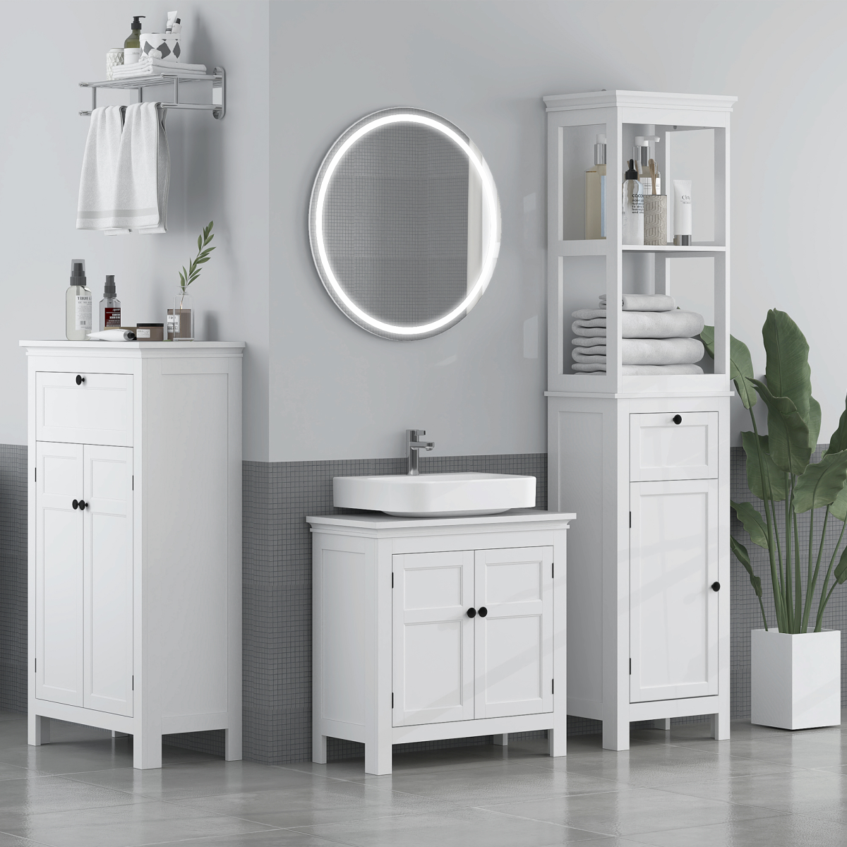HOMCOM Slim White Bathroom Storage Cabinet with Shelves & Drawer