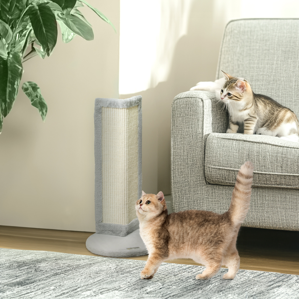 PawHut 56cm Corner Cat Scratching Post with Sisal Pad, Grey