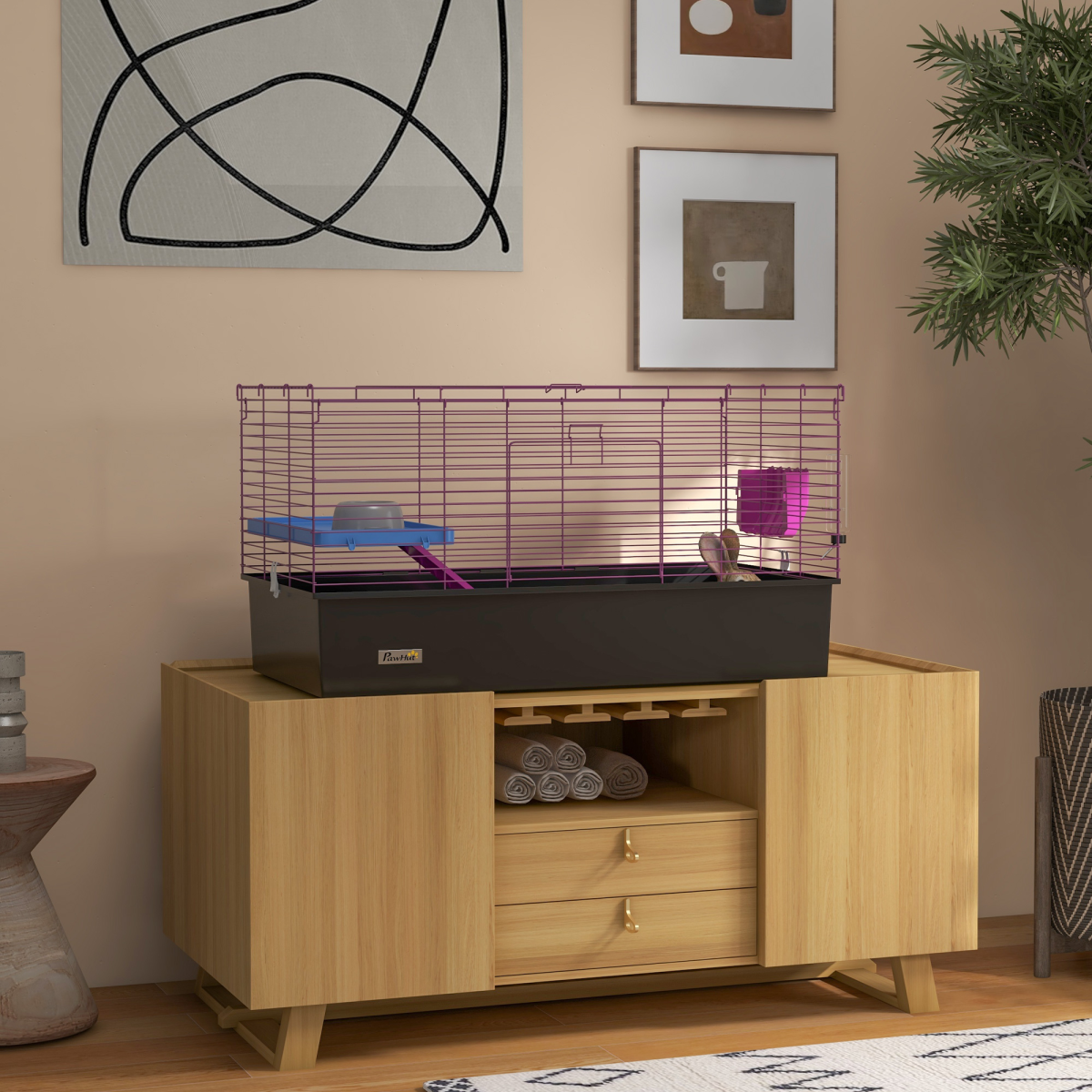 PawHut Small Animal Cage for Rabbits, Guinea Pigs & More, Black