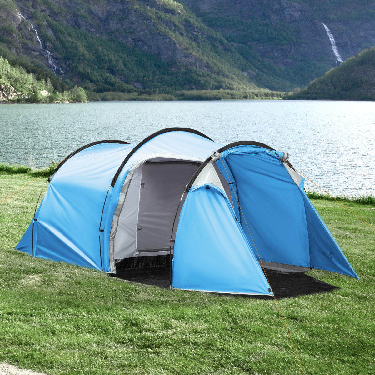 Outsunny 3 Man Camping Tent, 2-Room Design with Front Porch, Mesh Vents, Weather-Resistant, 2000mm Waterproof Index