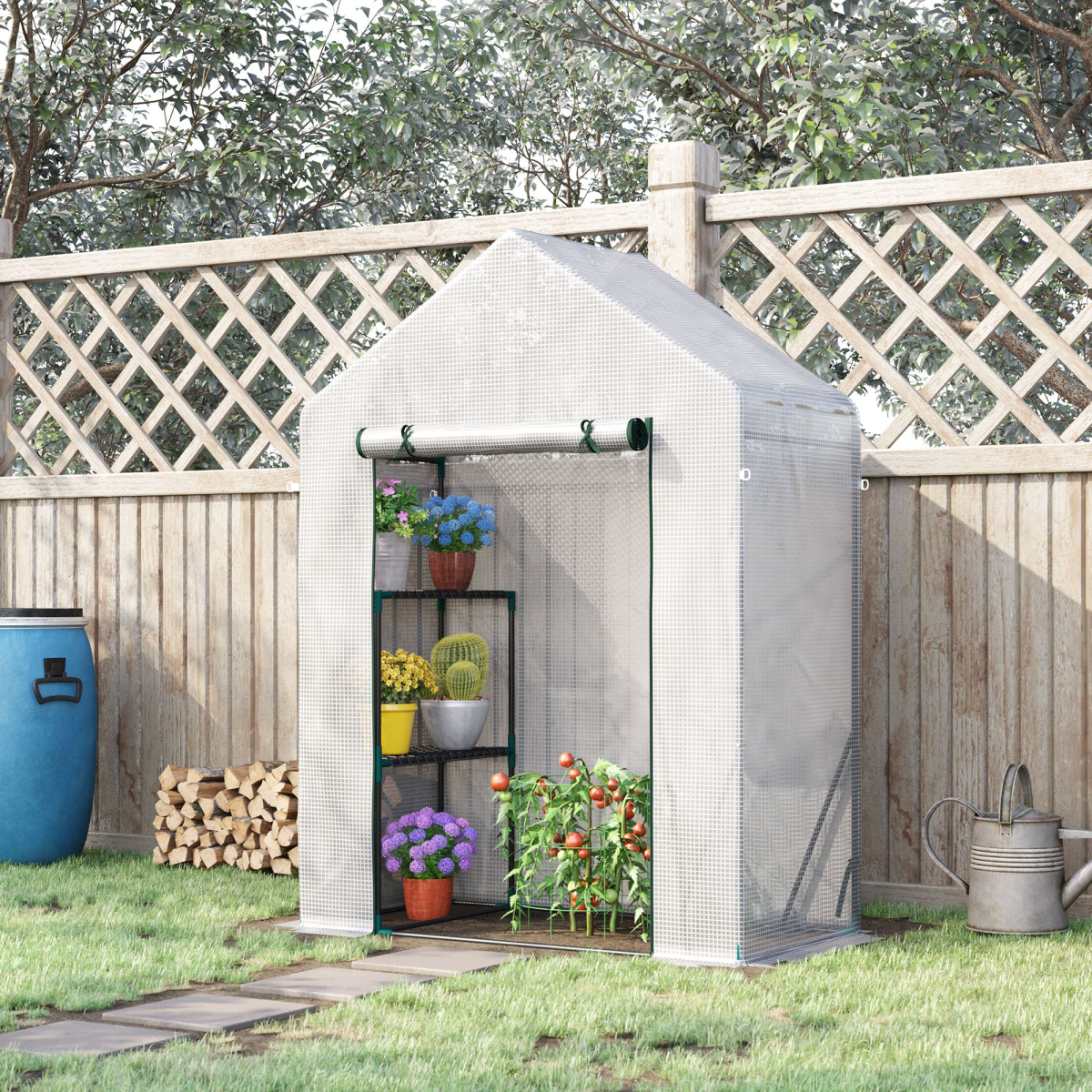 Outsunny Portable Outdoor Greenhouse with Roll-Up Door and 2 Wire Shelves