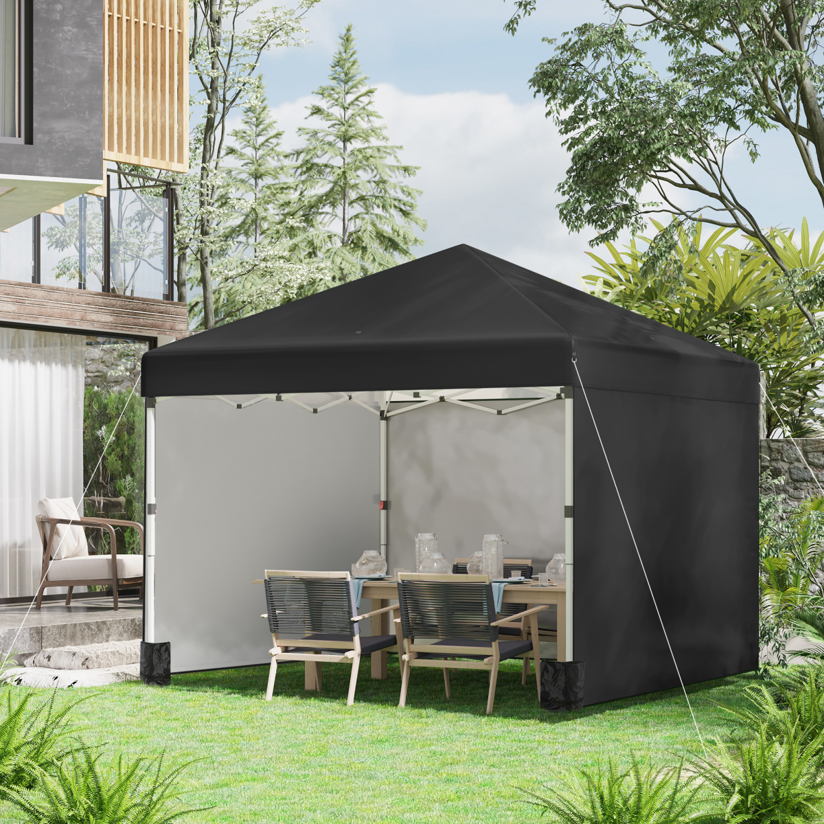 Outsunny 3x3m Pop Up Gazebo Party Tent with 3 Sidewalls, Black