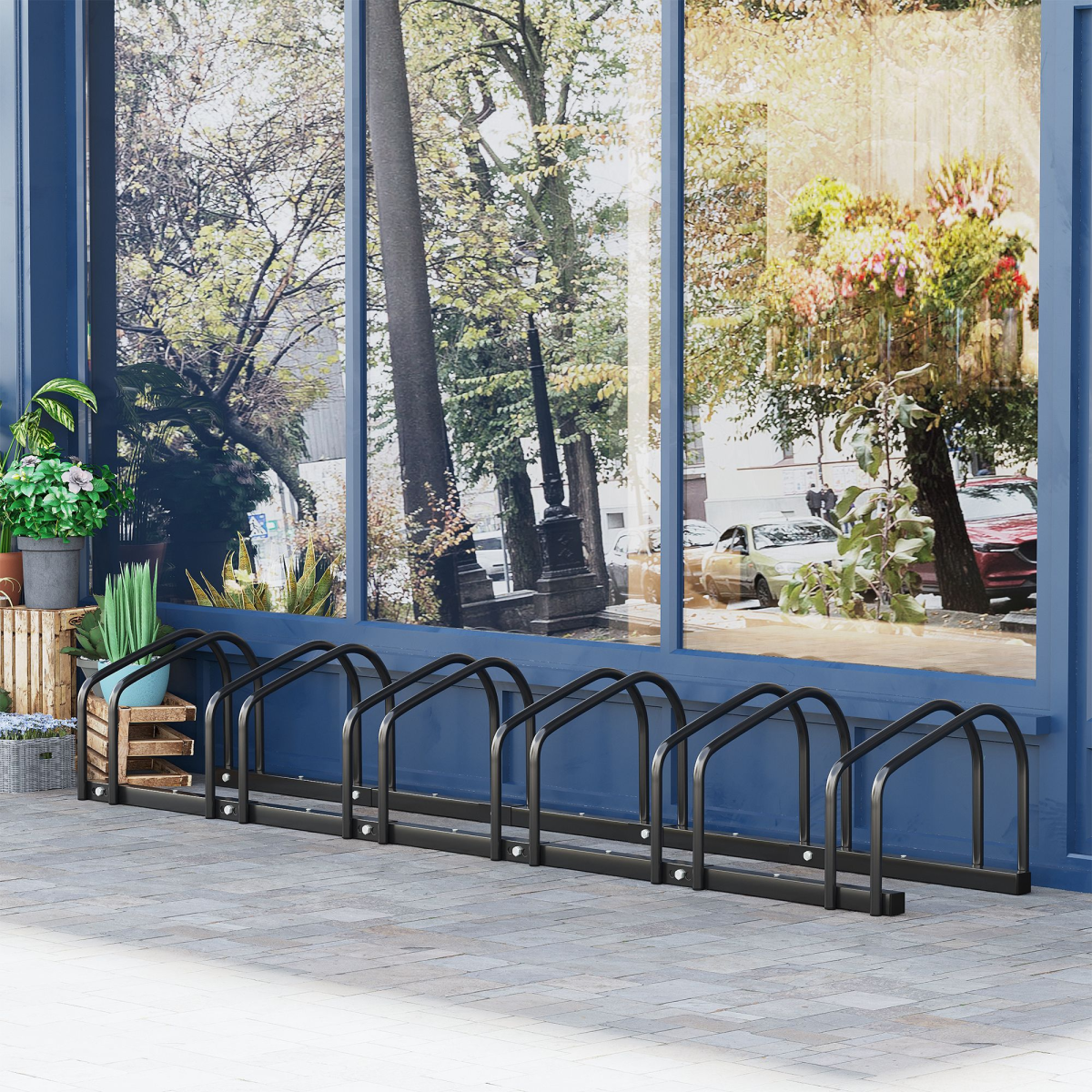 6 Bike Parking Rack Locking Storage Stand Holder Floor or Wall Mount Detachable Single Bike Stand Black Steel