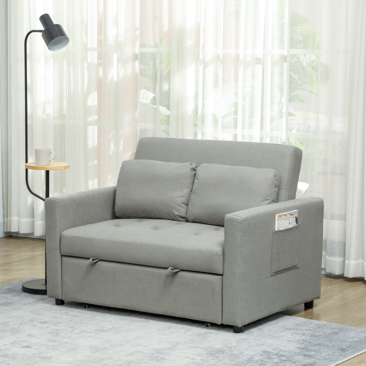 HOMCOM 2 Seater Click-Clack Sofa Bed with Cushions, Light Grey
