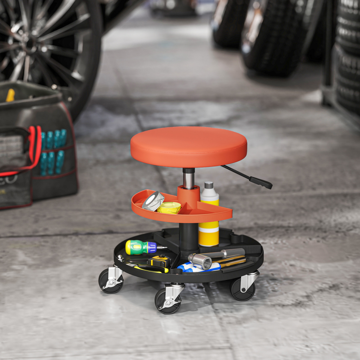 HOMCOM Rolling Mechanic Stool, 135kg, Height Adjustable, Yellow