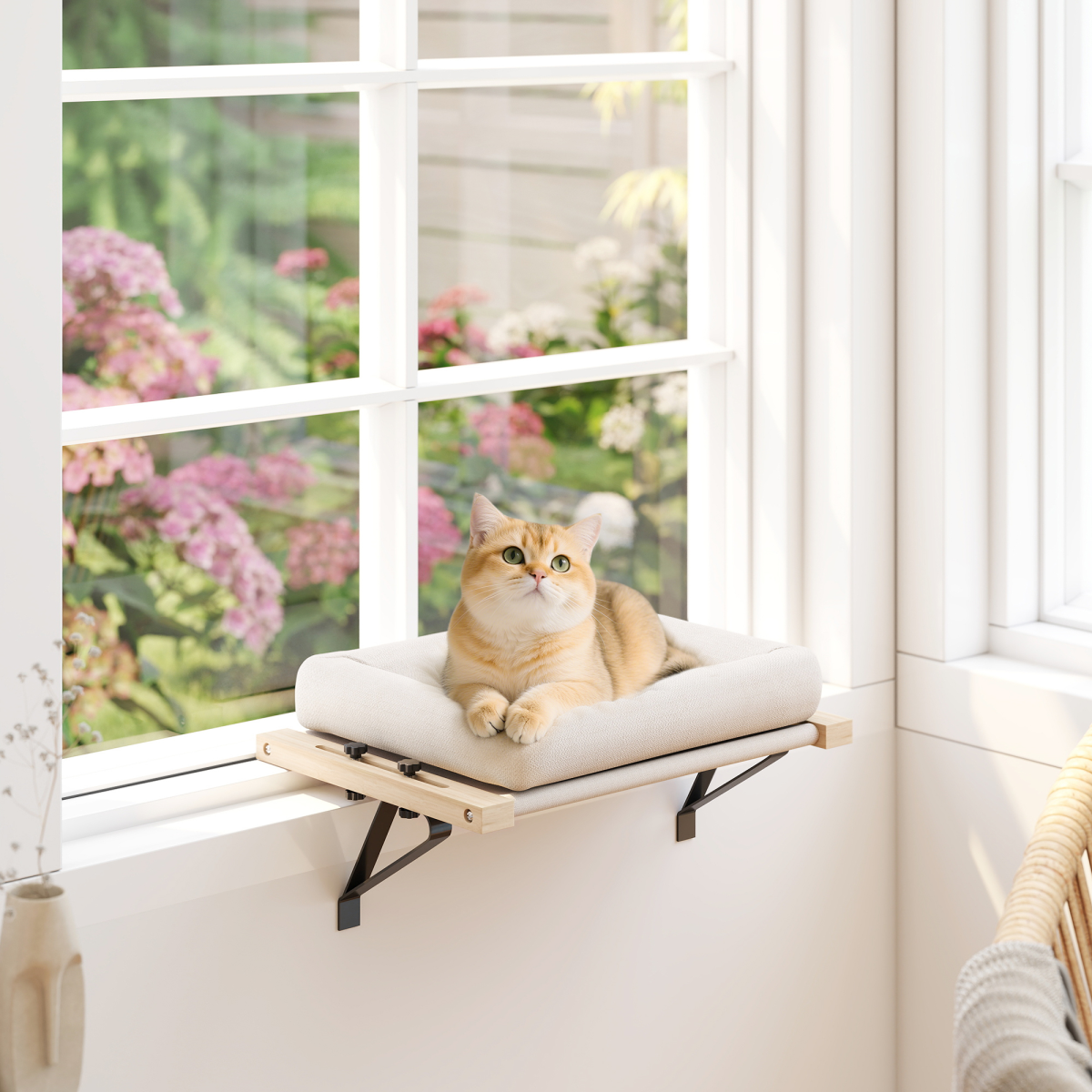 PawHut Adjustable Hanging Cat Hammock Bed with Cushion, Cream