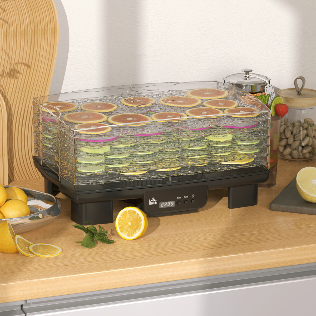 HOMCOM 6-Tray Food Dehydrator, 40-70°C Adjustable Temp, 1-48H Timer