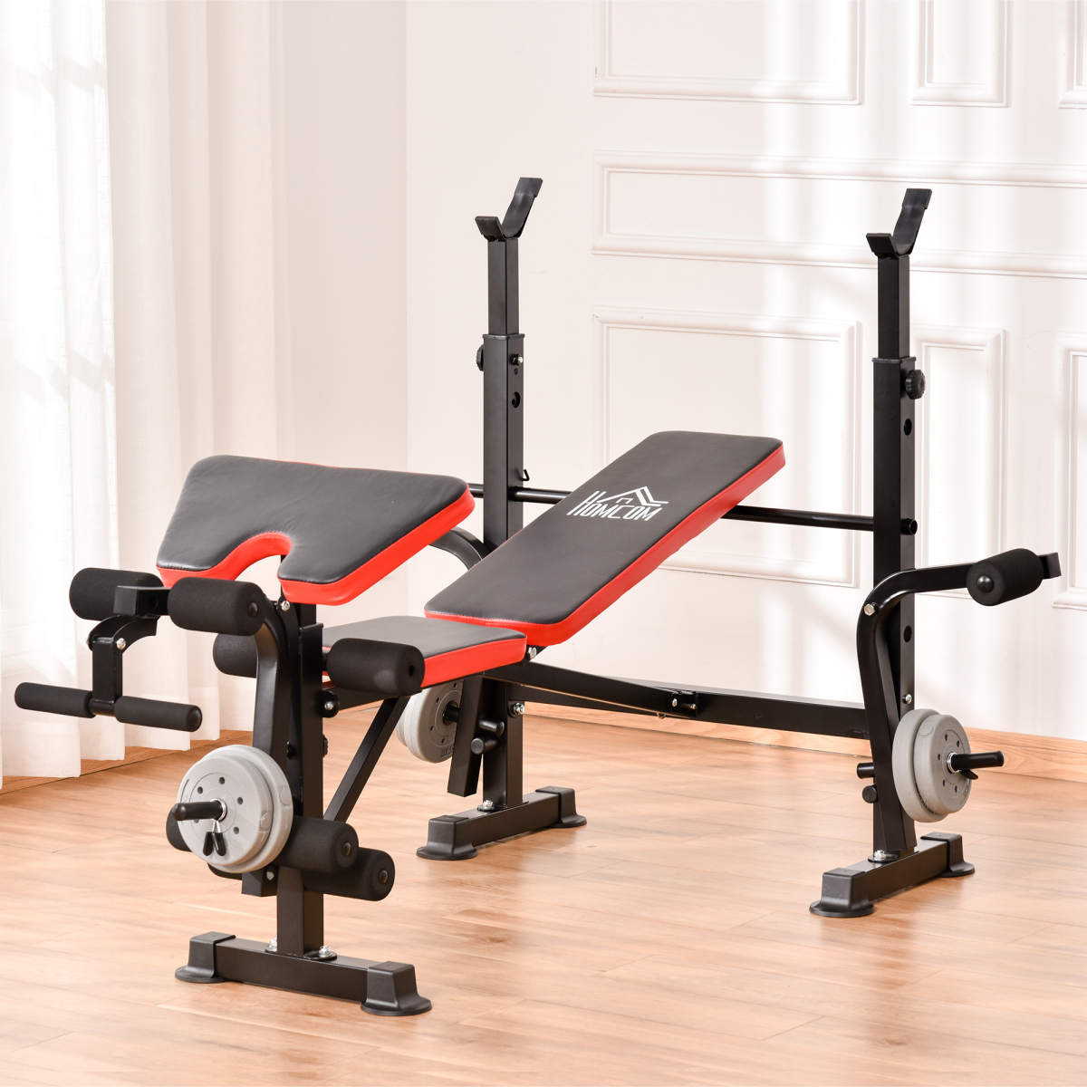 Multi-Function Adjustable Weight Training Bench with Barbell Rack