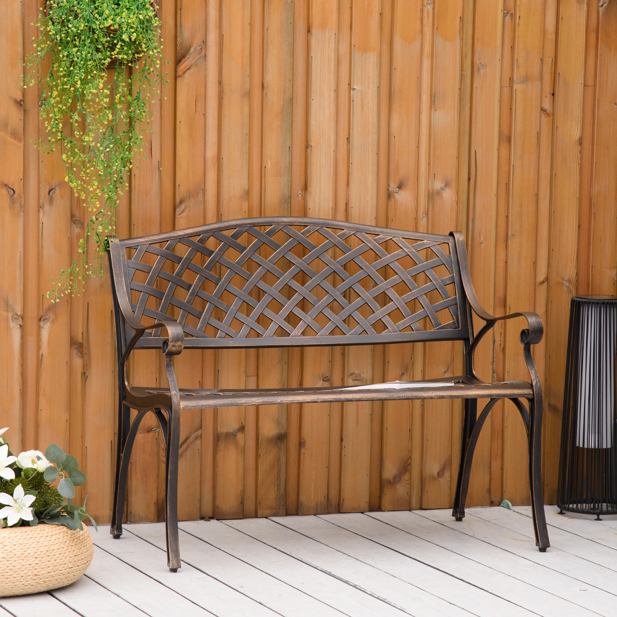 Outsunny Cast Aluminium 2 Seater Outdoor Bench, Bronze