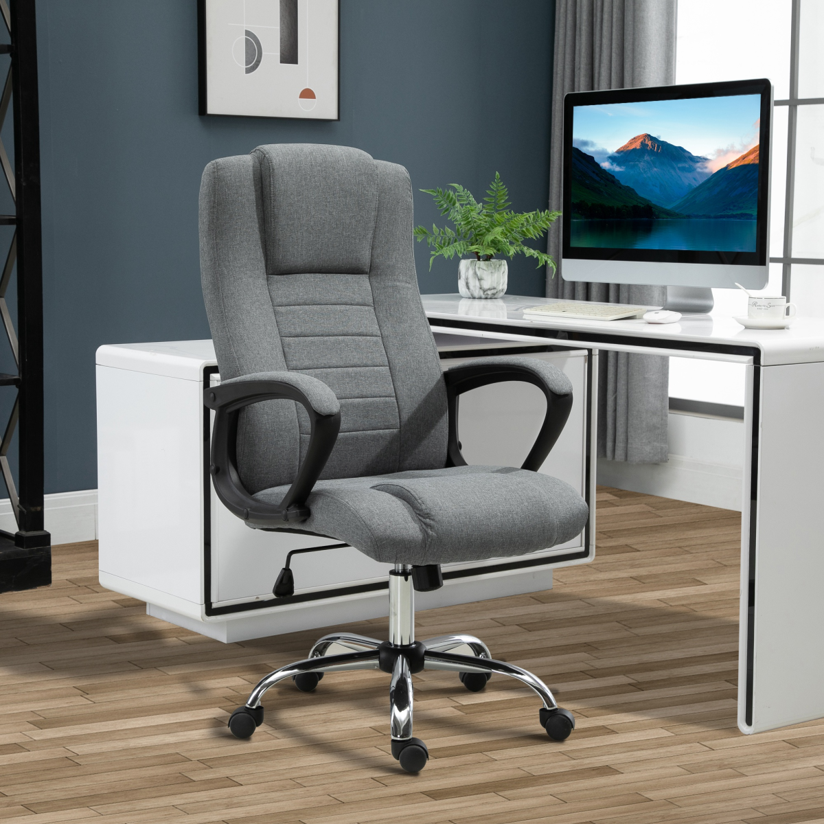 Linen High Back 360 Swivel Office Chair with Wide Adjustable Seat