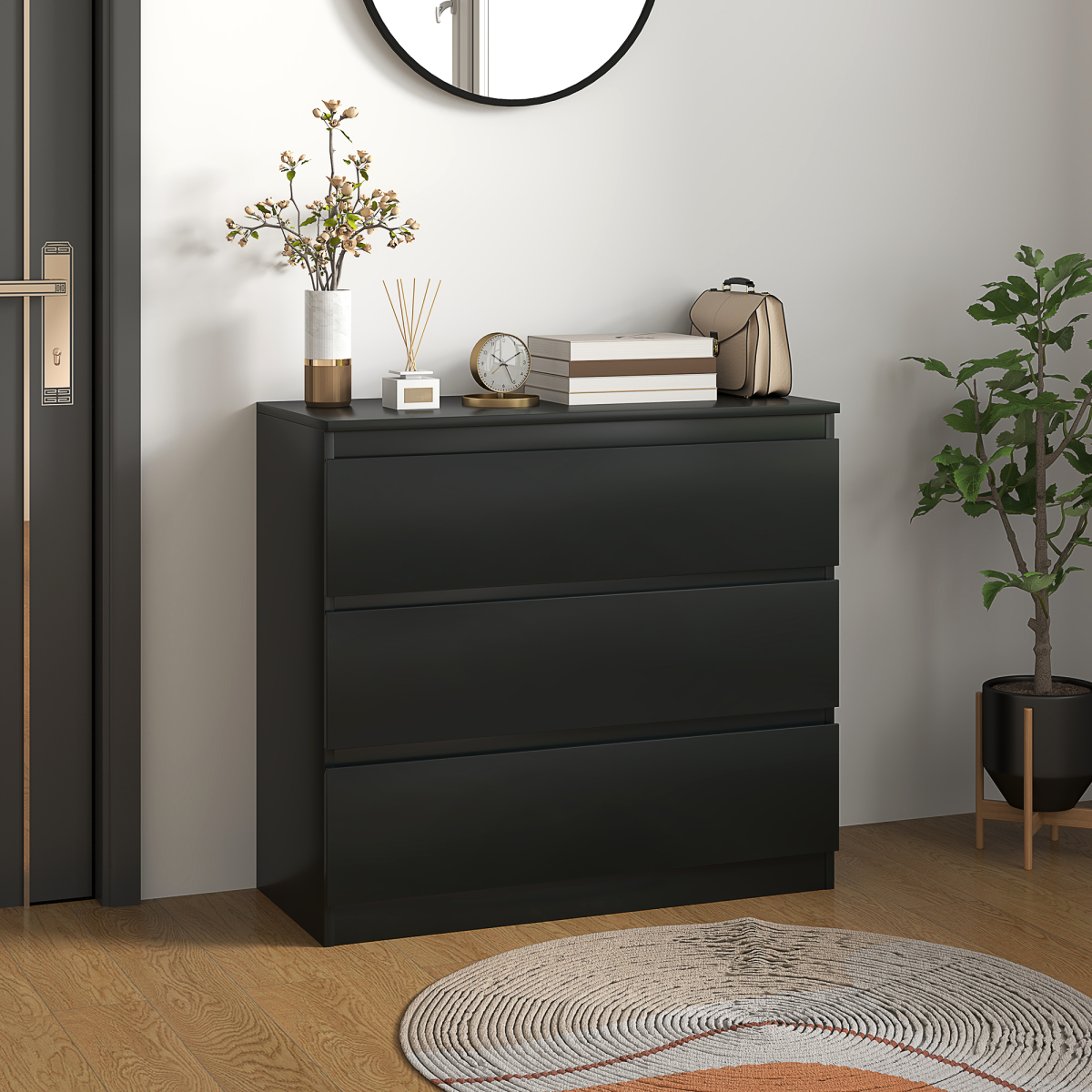 HOMCOM 3-Drawer Chest of Drawers Storage Cabinet, Black