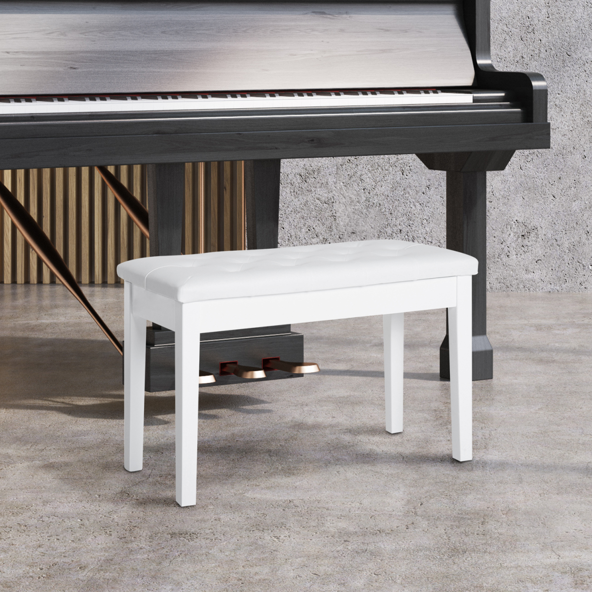 HOMCOM Tufted Piano Bench with Storage, Faux Leather, White