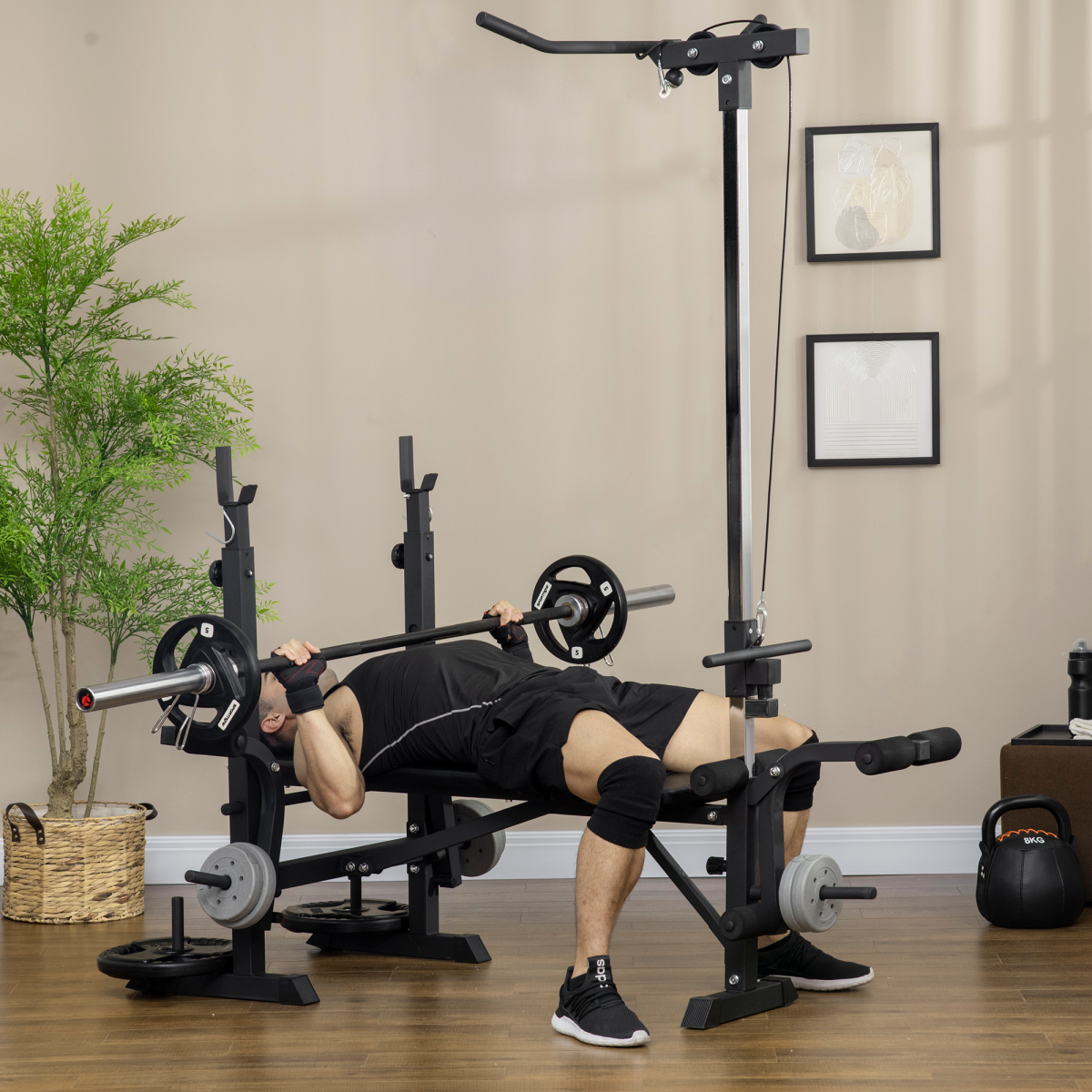 HOMCOM Multifunction Adjustable Weight Bench with Lat Pulldown