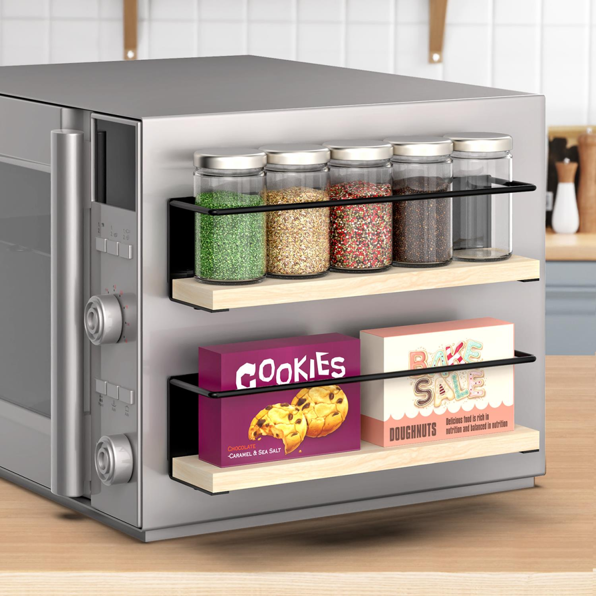 Vinsani 2-Piece Magnetic Spice Rack Wooden Shelf, Strong Magnetic Hold, No Drilling Needed