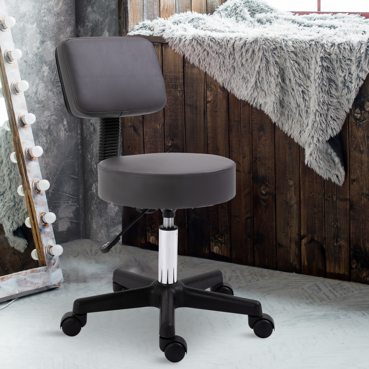 HOMCOM Adjustable Height Saddle Stool with Seat and Back Pad, 360° Swivel Castor Wheels