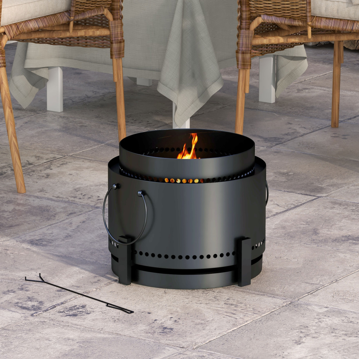 Outsunny 37cm Smokeless Wood Burning Metal Fire Pit, Black