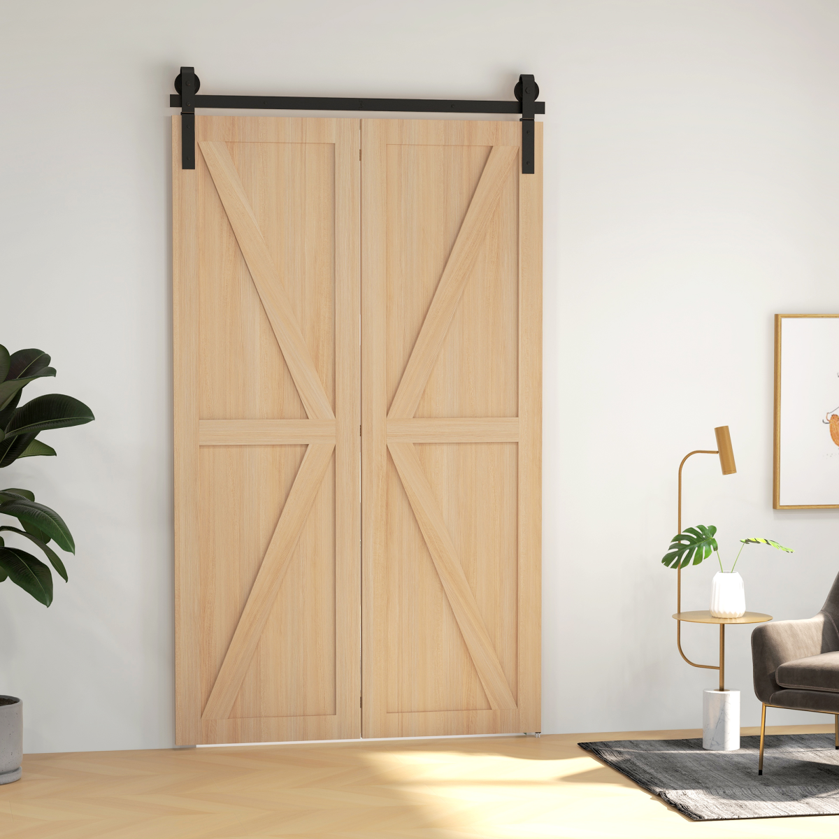 HOMCOM 4FT/122cm Bi-Folding Sliding Barn Door Hardware Kit, Black