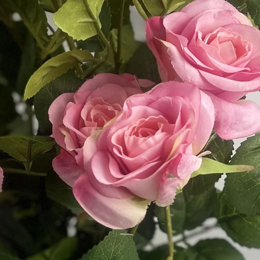60cm Artificial Pink Silk Rose Bush with Leaves, Potted Ready-to-Display Premium Plant