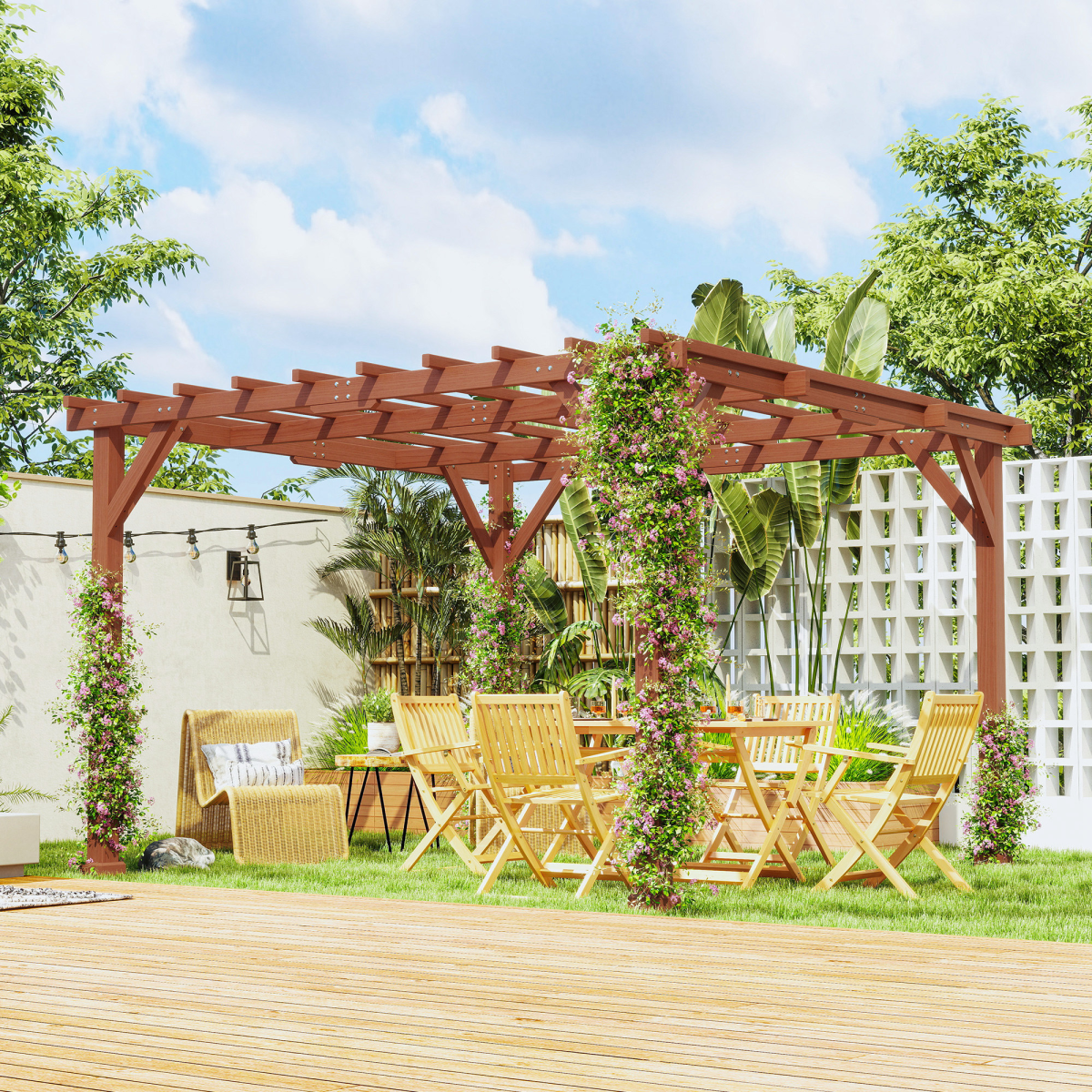 Outsunny 3.3 x 3.3m Brown Fir Wood Pergola Kit