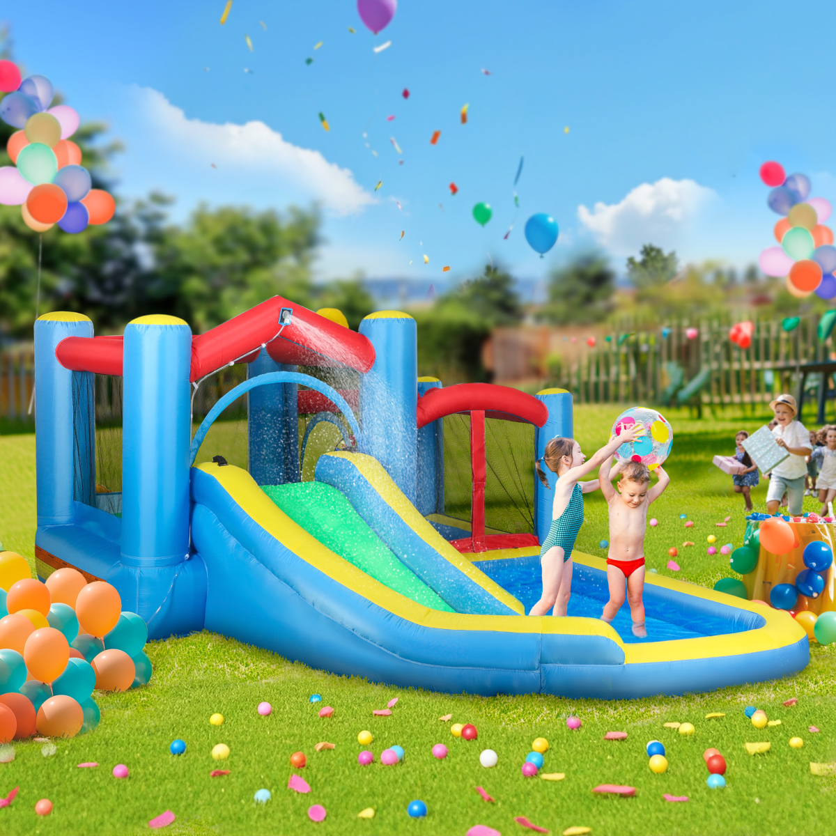 AIYAPLAY 5-in-1 Inflatable Bouncy Castle, 550W Blower Included