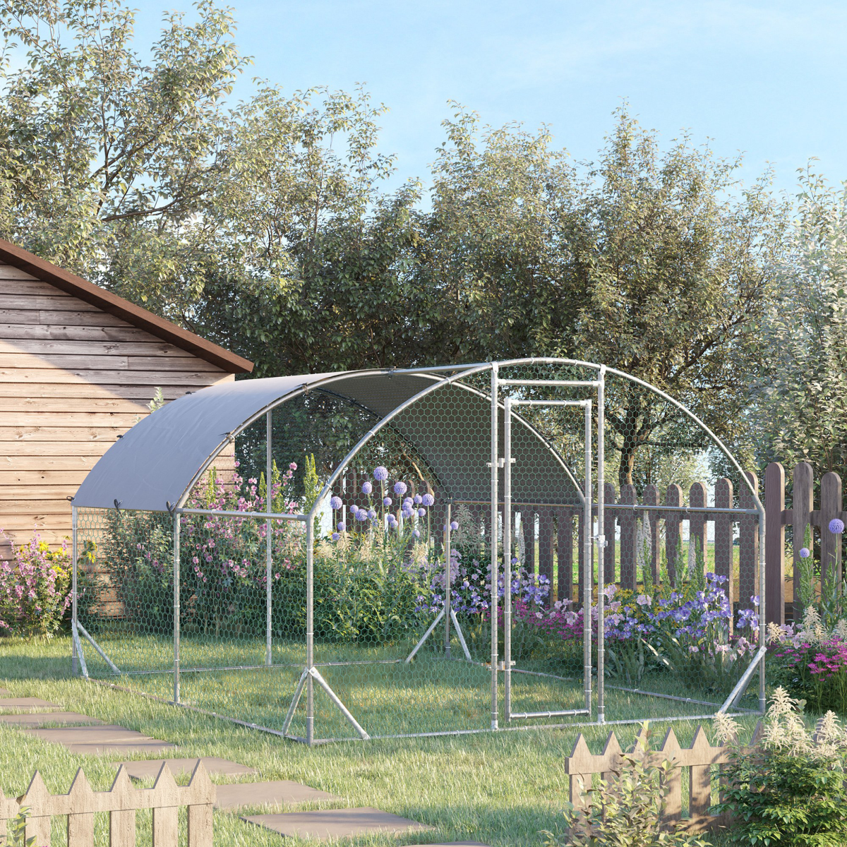 Walk-In Galvanised Chicken Run with Cover 2.8 x 3.8 x 2m