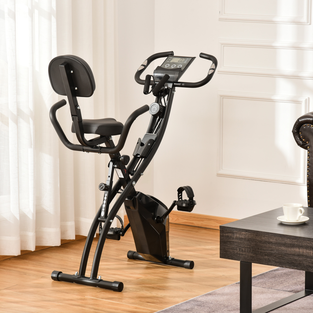 2-in-1 Upright and Recumbent Exercise Bike with 8 Resistance Levels, Pulse Sensor, LCD Monitor, Phone Holder, Foldable Design, Black