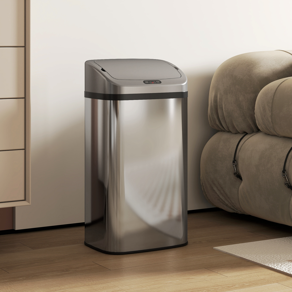 HOMCOM 48L Stainless Steel Sensor Bin, Touch-Free Automatic Lid