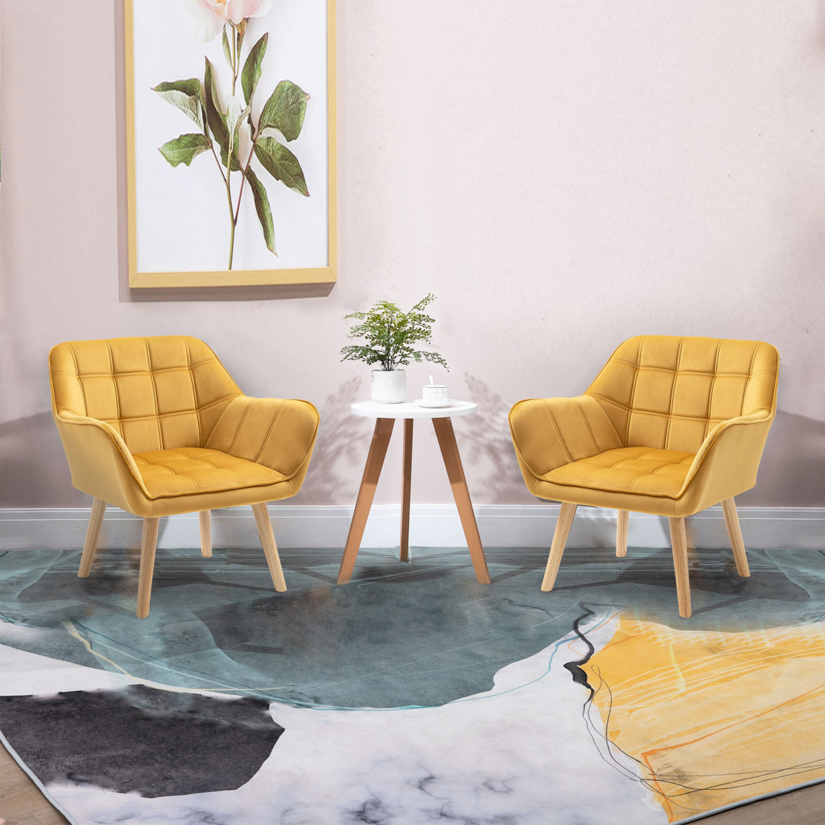 HOMCOM Velvet-Feel Tub Accent Chair with Wide Arms, Slanted Back and Wood Legs