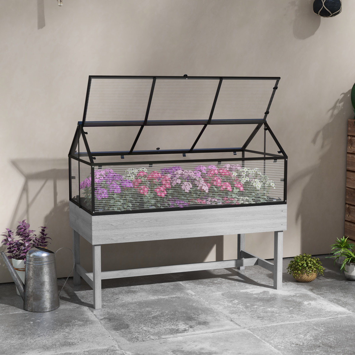 Outsunny Raised Garden Bed Grow House with Polycarbonate Cover, Top Vent and Fabric Soil Bag