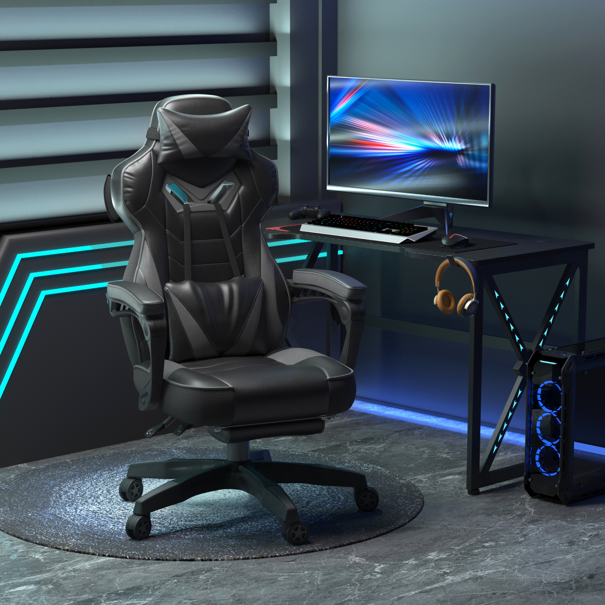 Vinsetto Grey Ergonomic Reclining Gaming Chair with Footrest