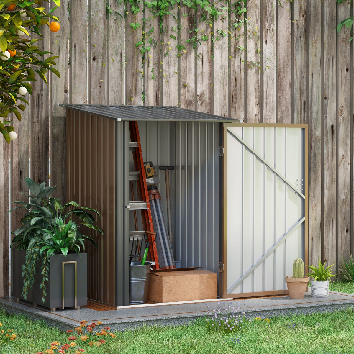Outsunny 3.3ft x 3.4ft Steel Outdoor Storage Shed with Lockable Door