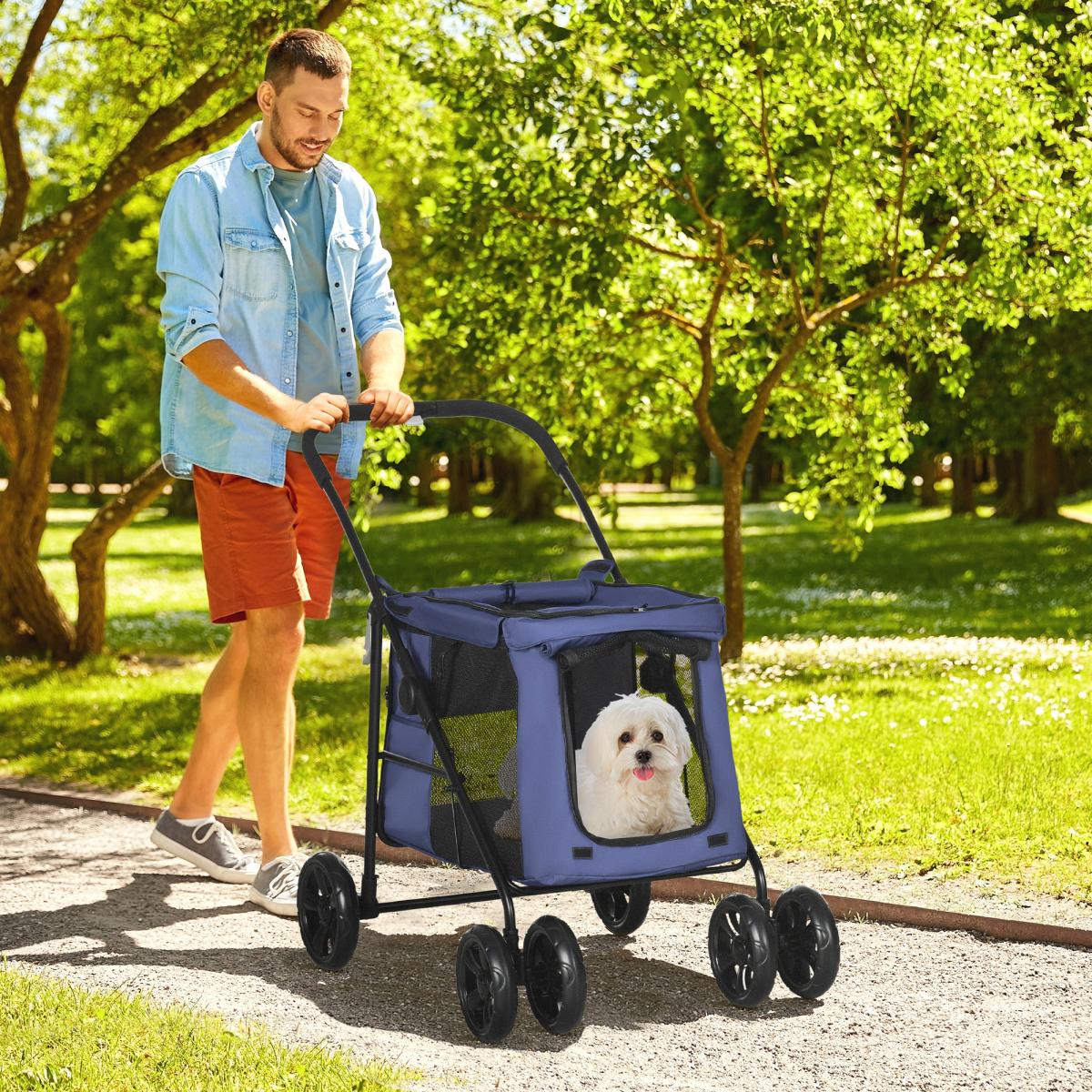PawHut One-click Foldable Pet Stroller with Mesh Windows for Small Pets