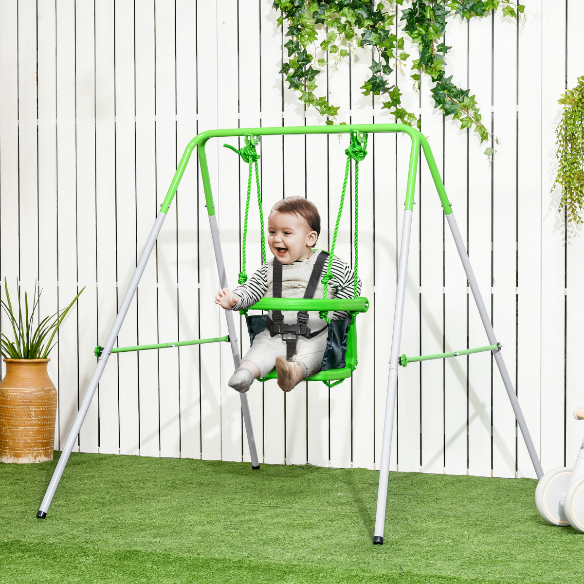 Outsunny Nursery Swing with Safety Seat Belt and Back Support for Indoor and Outdoor Use, 6-36 Months