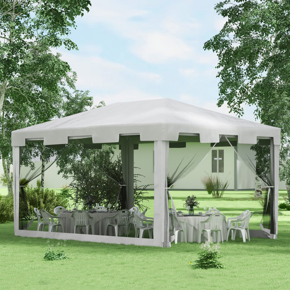 Outsunny 4 x 3m Party Tent Waterproof Garden Gazebo Canopy Wedding Cover Shade