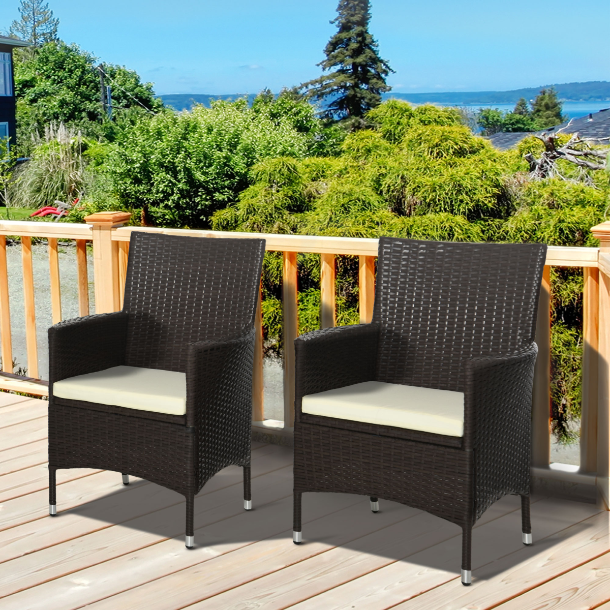 Outsunny 2-Piece PE Rattan Chair Set with Cushions