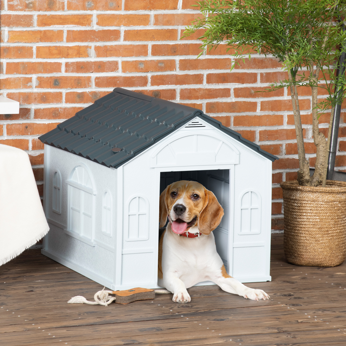 PawHut Water-Resistant Grey Dog House for Medium Dogs