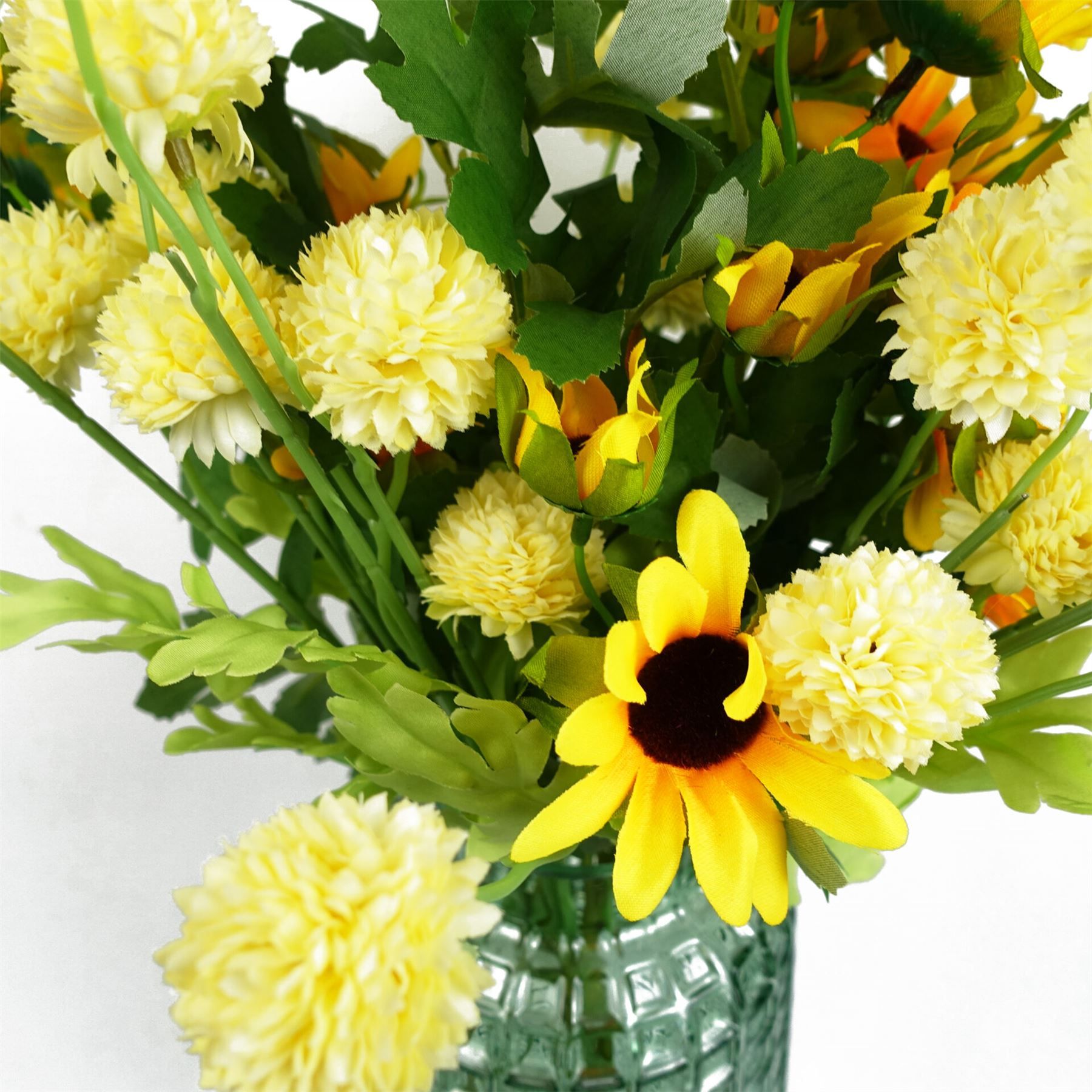 Leaf 50cm Yellow Dahlia Pompom Artificial Stem with 5 Blooms