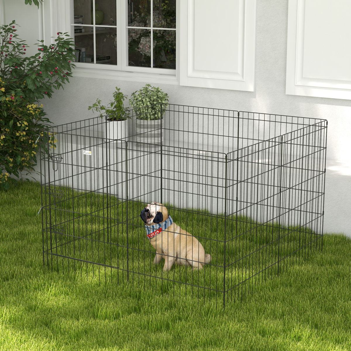 PawHut 8-Panel Metal DIY Dog Pen with Door, Indoor/Outdoor, 91cm High