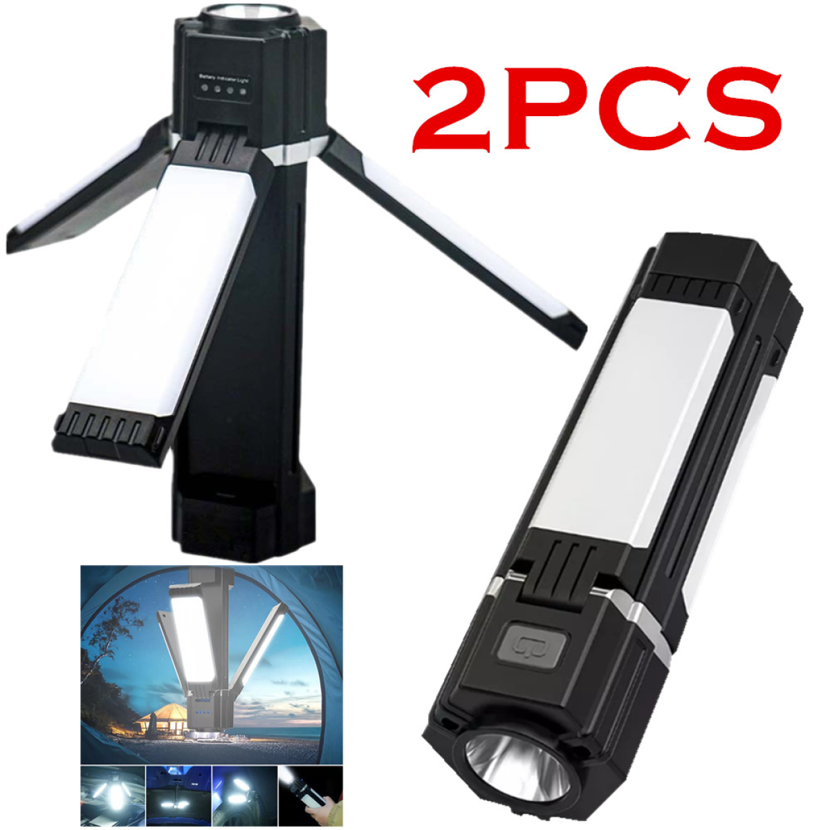 (2 pack)Rechargeable Foldable LED Camping Lantern Light Outdoor Camping Hiking Flashlight Work Light Camping Lantern Light