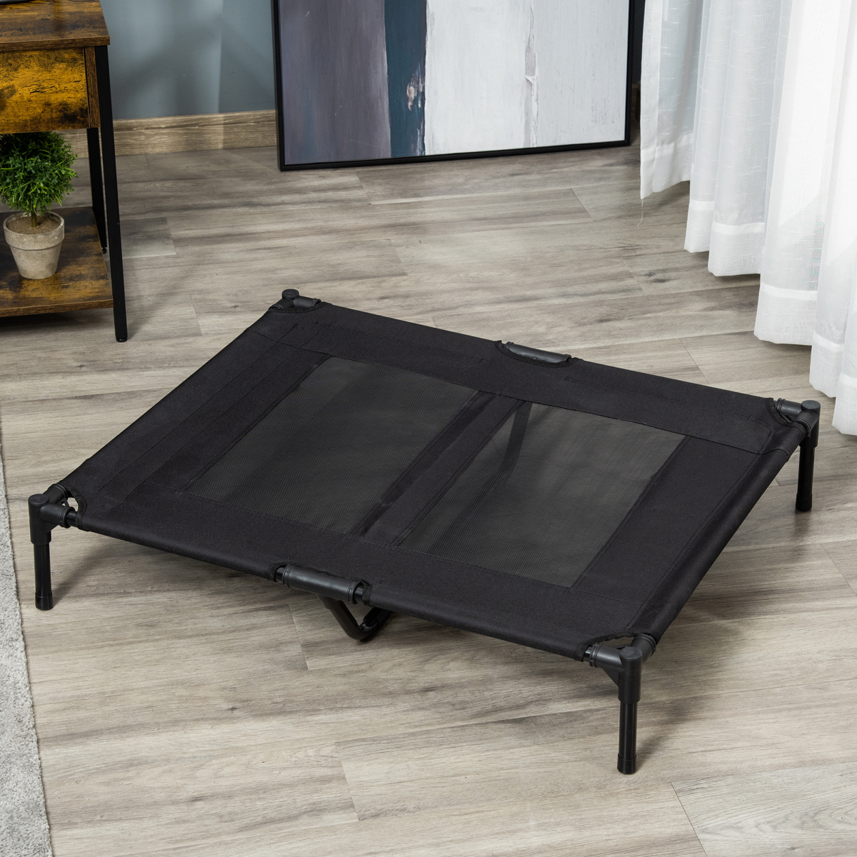 PawHut Large Elevated Pet Cot Bed, Portable Dog Cat Sleep Bed, Outdoor Camping, Black