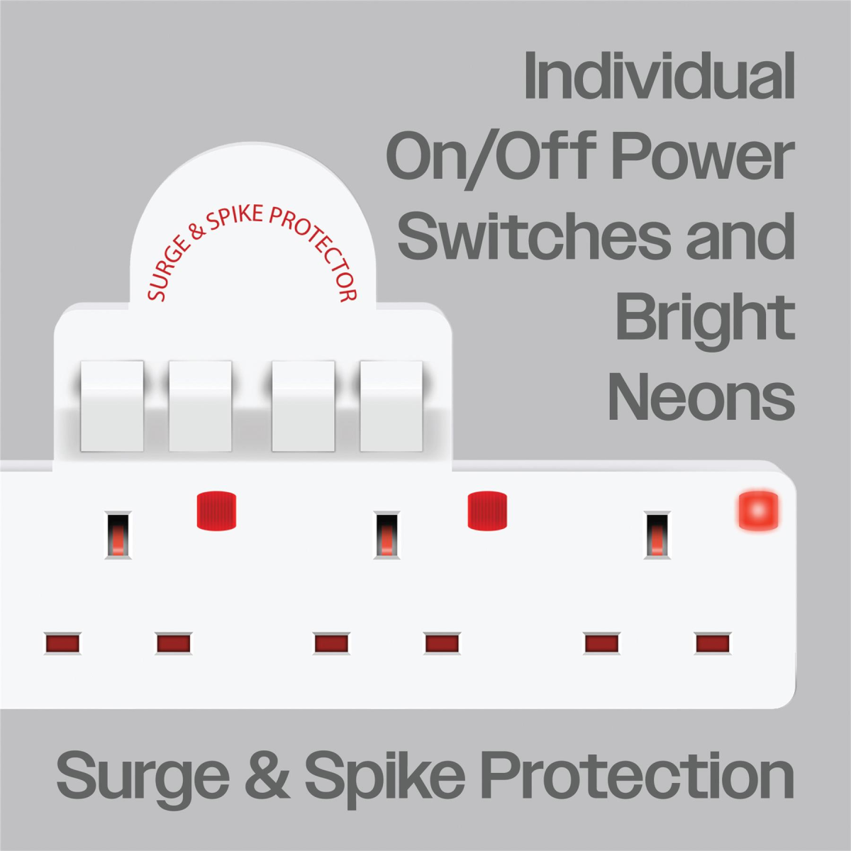 Eagle 4-Way Switched Surge Protected Adaptor Socket with Neon Lights
