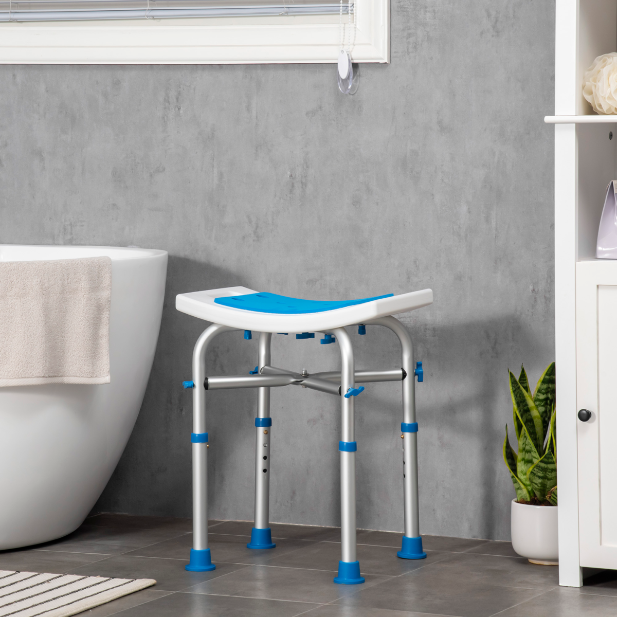 HOMCOM Adjustable Shower Stool with Suction Foot Pads, 4-Level Height, Aluminium Frame, 150kg Max Load