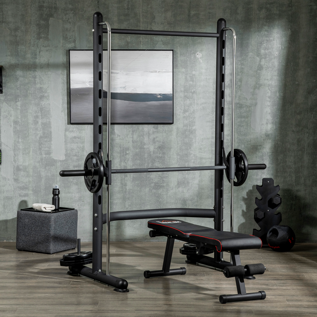 HOMCOM Adjustable Squat Rack with Pull-Up Bar & Barbell Bar