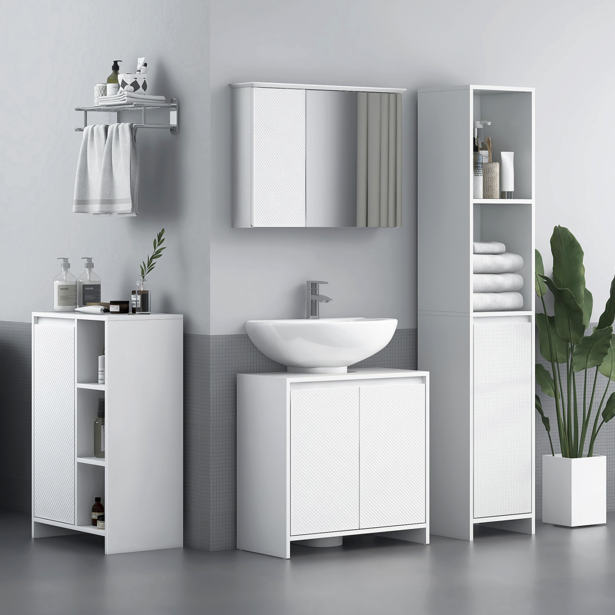 HOMCOM White Freestanding Under Sink Cabinet with 2 Doors, Shelf