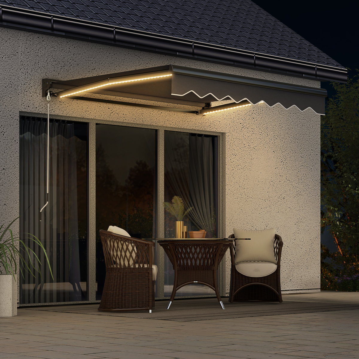 Outsunny 2.5 x 2m Electric Awning with LED Lights, Remote Control and Manual Handle, Half Cassette, Grey
