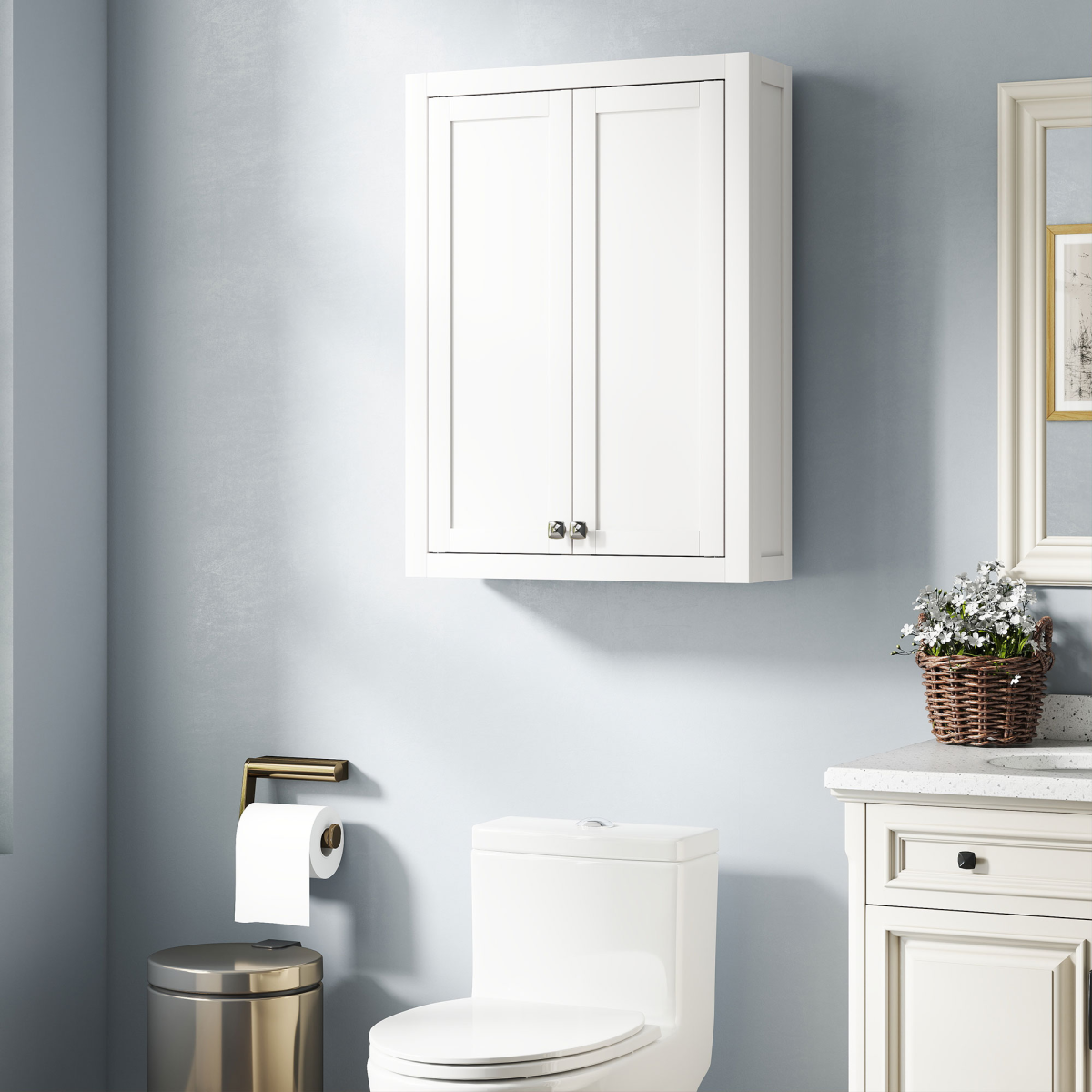 HOMCOM Wall Mounted Bathroom Storage Cabinet with Adjustable Shelves