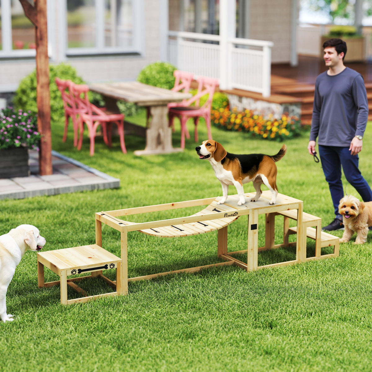 PawHut 3-Piece Wooden Dog Agility Training Set, Natural Fir Wood