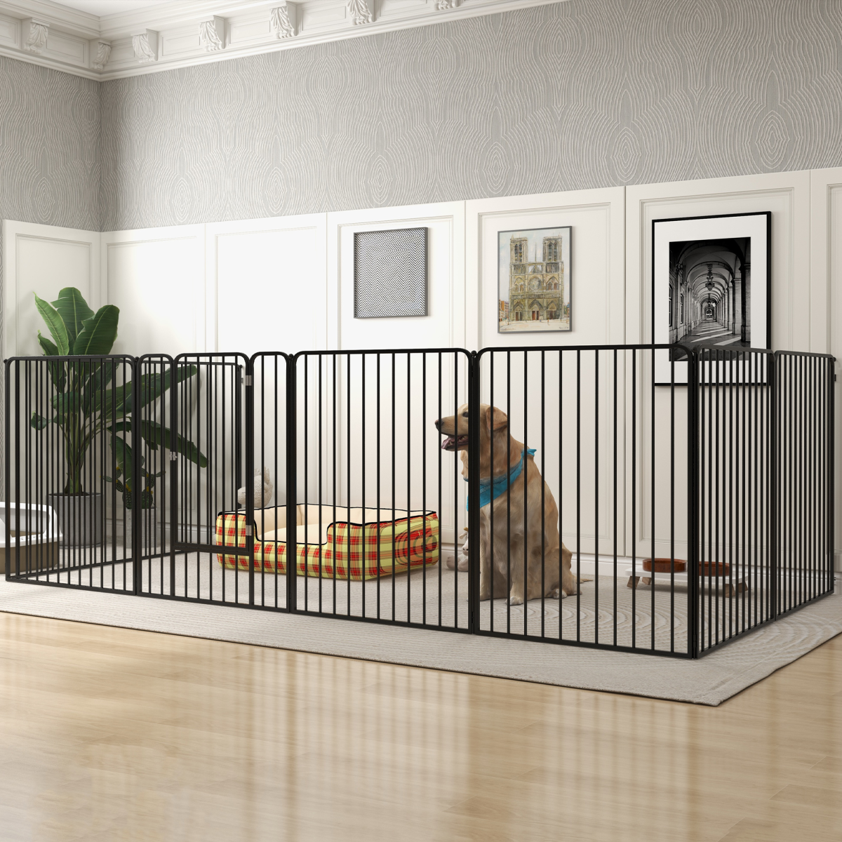 PawHut 100cm 8-Panel Steel Dog Playpen with Door, Indoor and Outdoor, Black