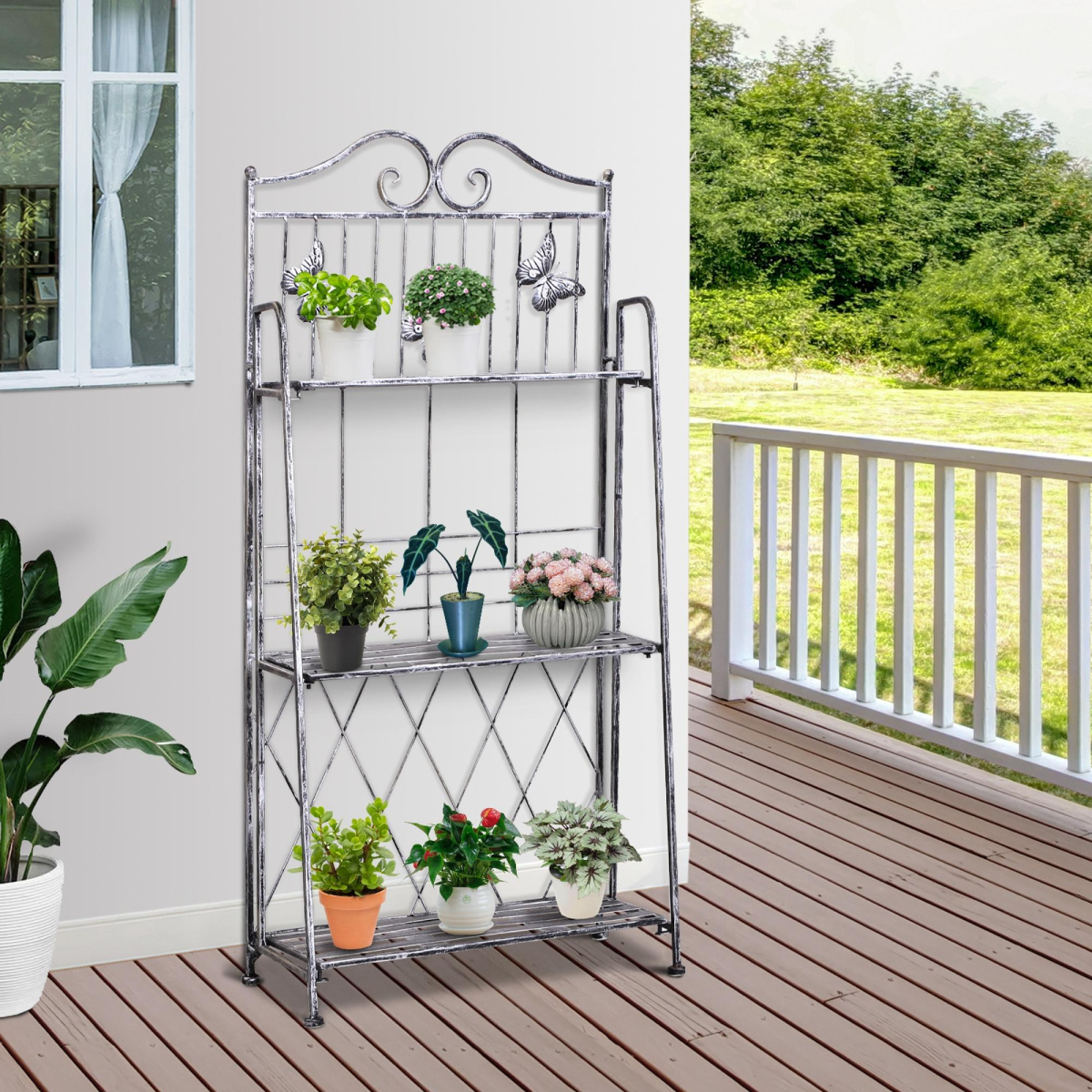 3-Tier Metal Folding Plant Stand Display Rack for Indoor and Outdoor Use