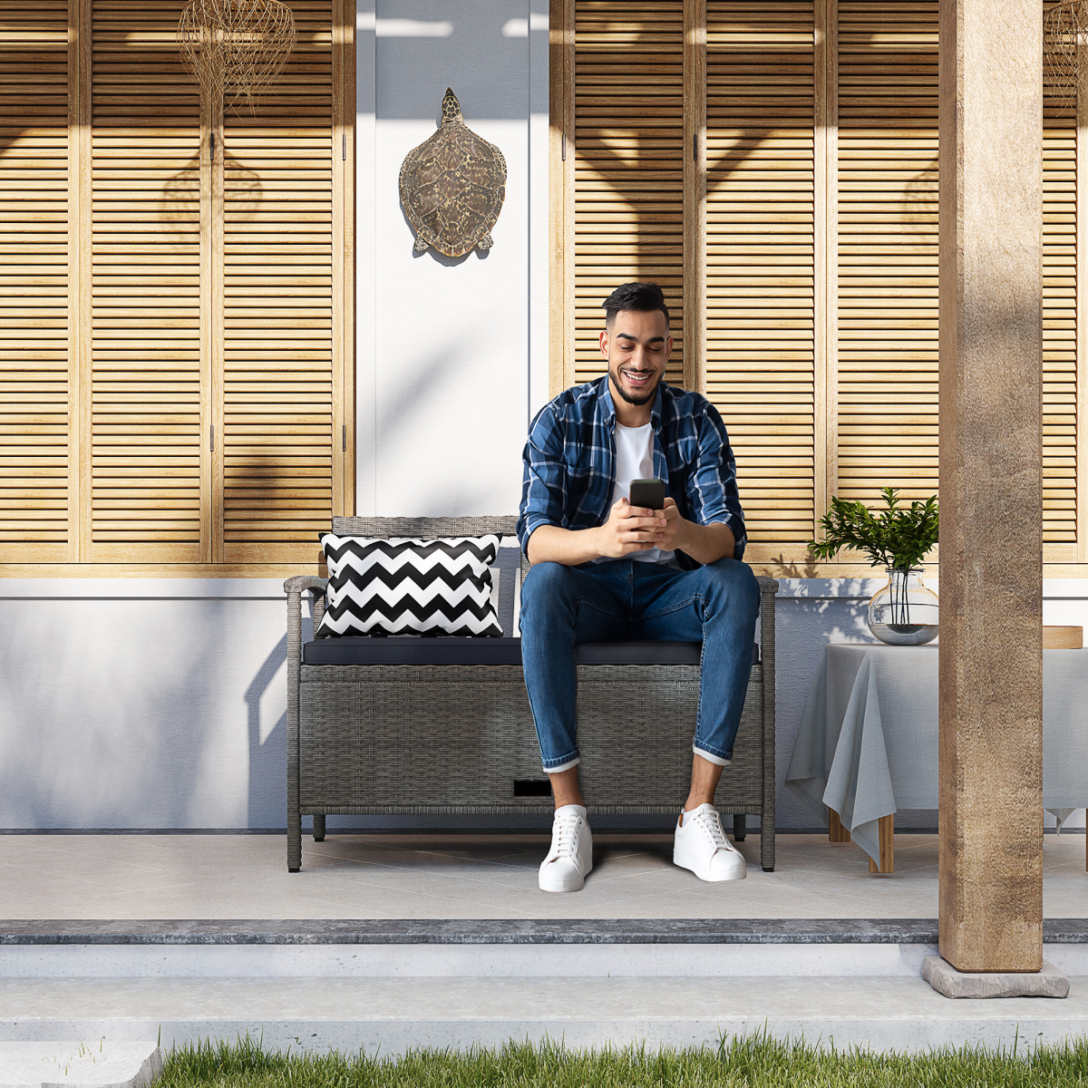 Outsunny 2-in-1 160L Outdoor Storage Bench with Cushion, Grey